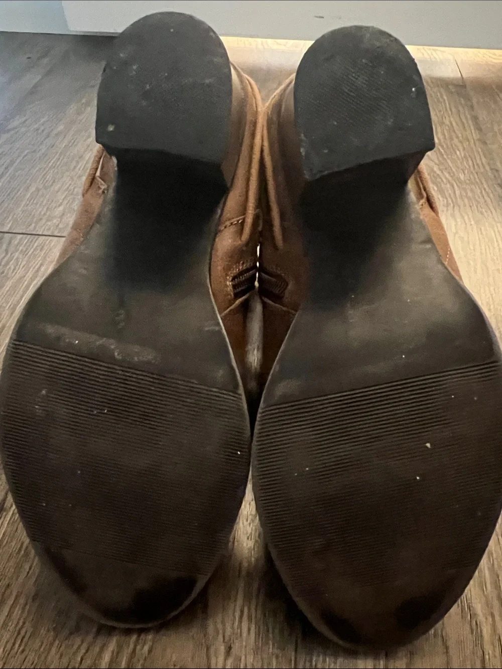 Candie's Brown Lace-Wrap Ankle Booties with Stacked Heel